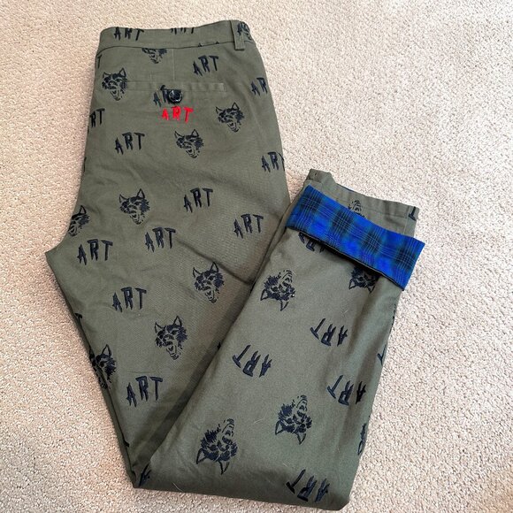 ART Reversible Pants Streetwear Blue Plaid Olive Werewolf Reversible Size 40